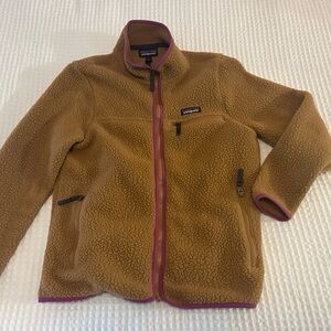 Patagonia Tan Fleece Jacket with Purple Trim